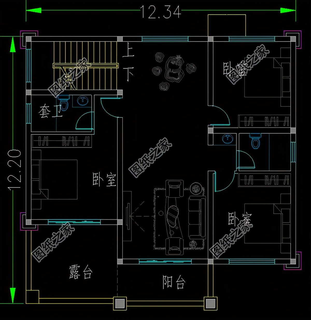 12米×12米建房設(shè)計圖，有露臺設(shè)計，農(nóng)村建房就蓋這樣的戶型