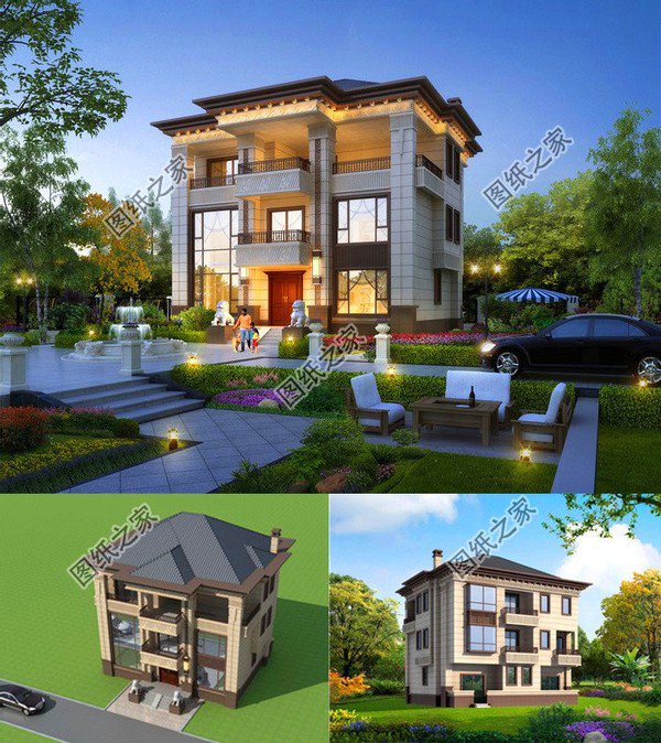 三套農(nóng)村三層大別墅效果圖，高端大氣上檔次，不用百萬(wàn)也可建