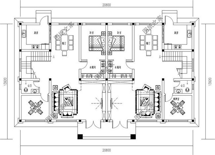 農(nóng)村兄弟雙拼戶型設(shè)計圖，適合兄弟一起建房，親戚看了都說太漂亮