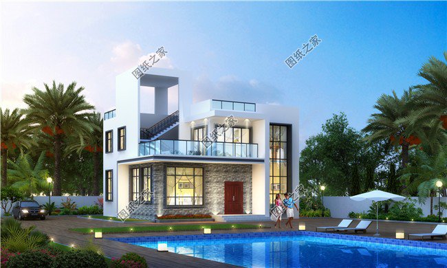 現(xiàn)代二層平頂別墅圖片，老家建一棟你就是最靚的仔