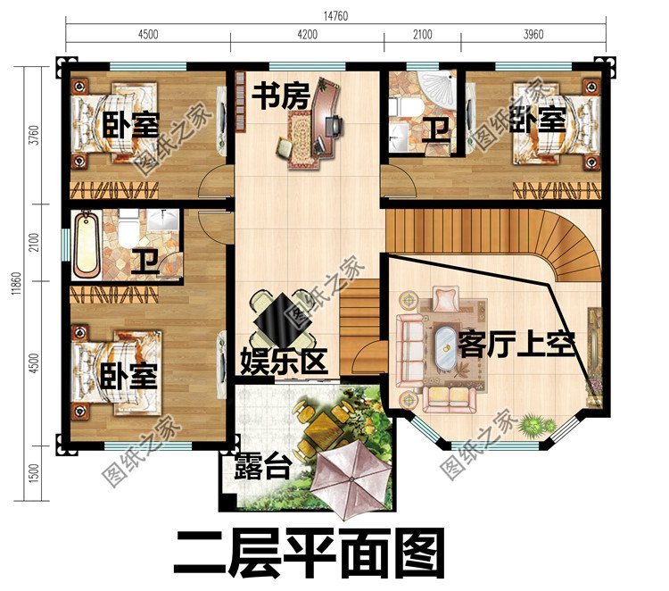二層半帶露臺自建房圖片，占地適中，一家人住正好