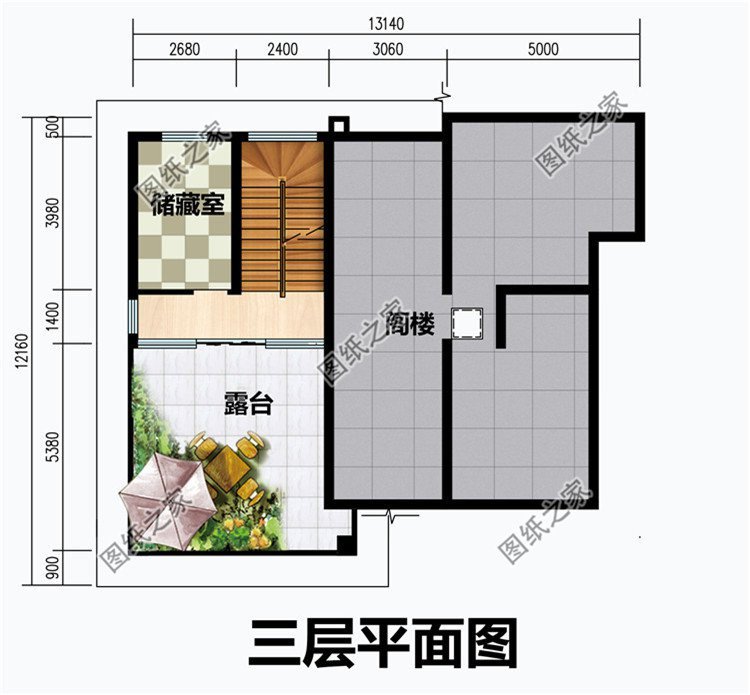 二層半帶露臺自建房圖片，占地適中，一家人住正好