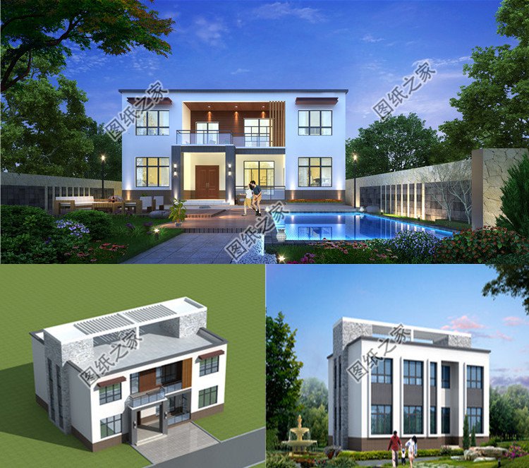 現(xiàn)代兩層自建小樓圖效果圖