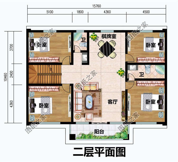 獨(dú)棟經(jīng)濟(jì)型二層小別墅二層平面圖