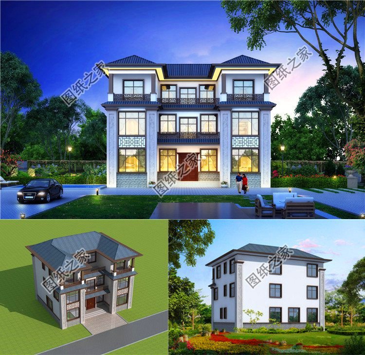 簡單大氣農(nóng)村150平米三層樓房外觀效果圖，美觀實(shí)用還省錢