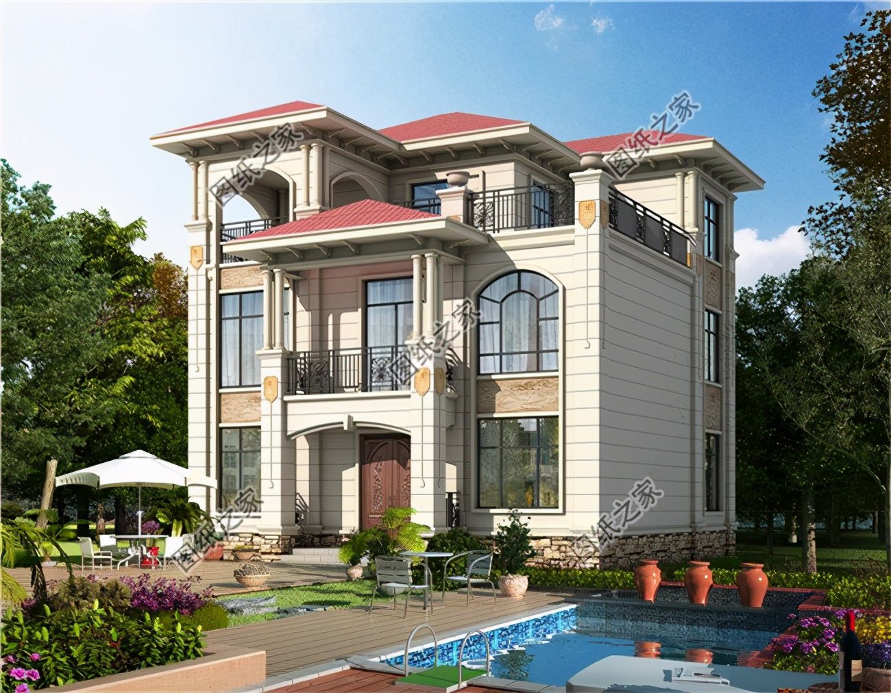 農(nóng)村帶羅馬柱的三層別墅外觀，有喜歡的趕快建吧！這波熱潮要趕上