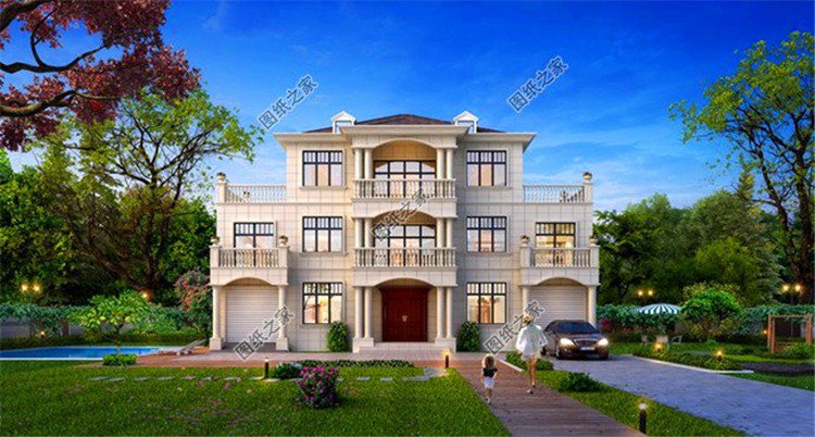 帶車庫三層別墅設(shè)計(jì)圖，有房有車才是硬道理，城里親戚看了羨慕