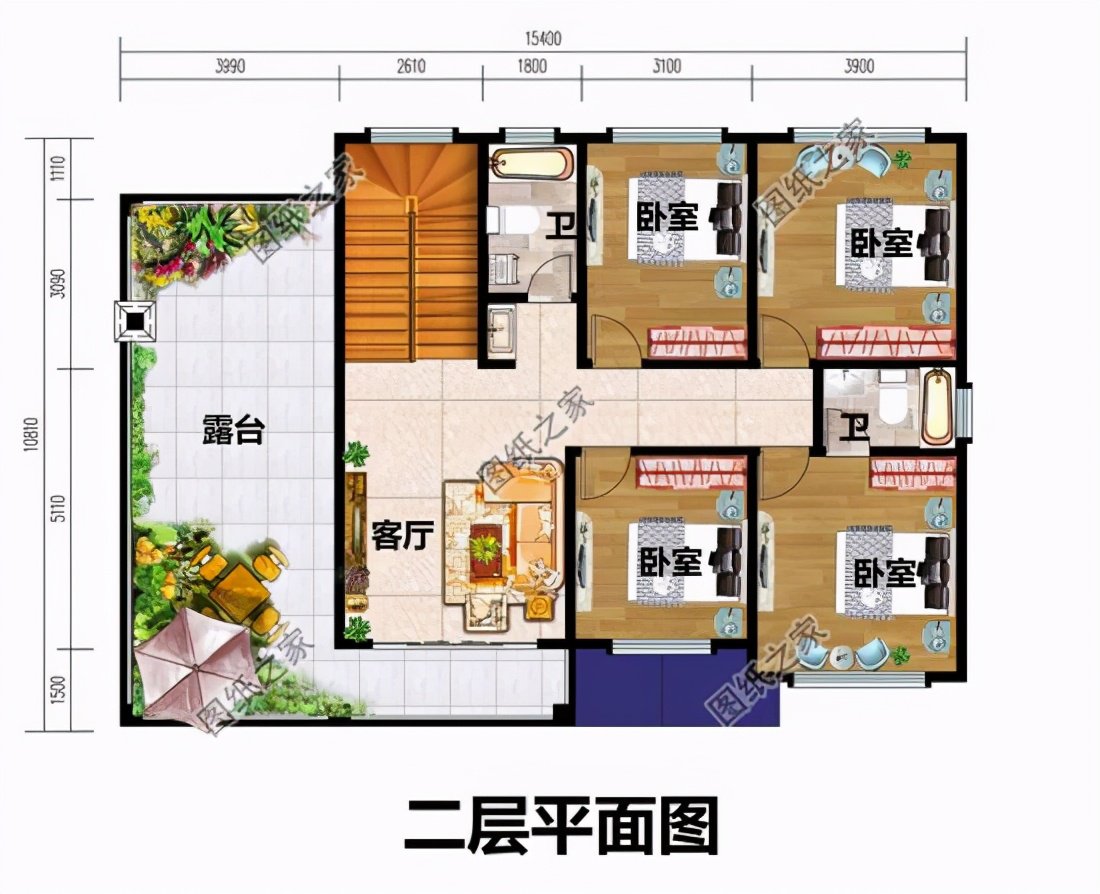 面寬15米二層自建房設(shè)計(jì)圖，娛樂(lè)空間少不了，真是美美噠