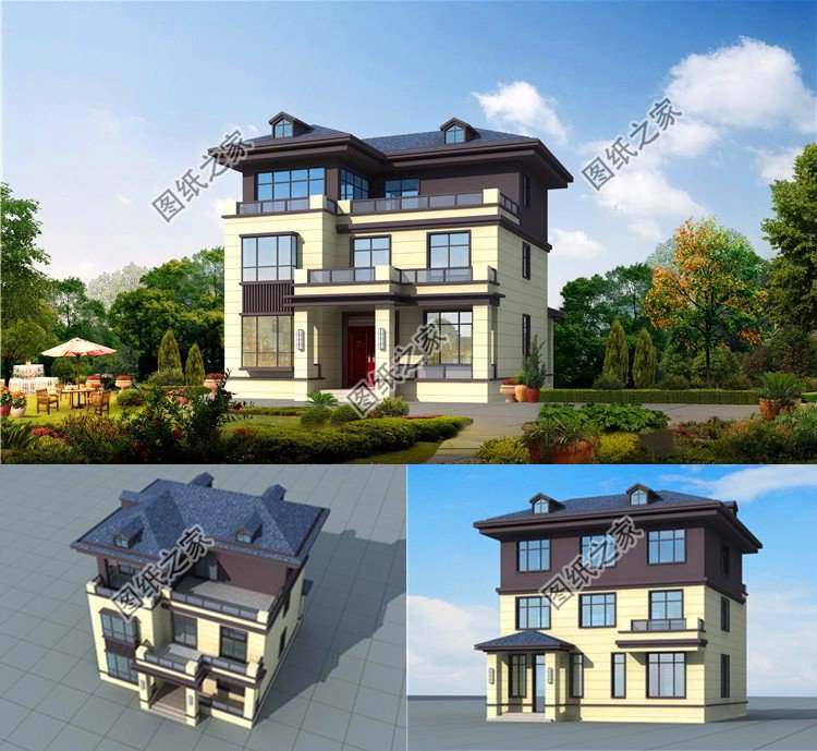 老家三層自建房效果圖，臥室還帶套衛(wèi)設(shè)計(jì)，好看實(shí)用