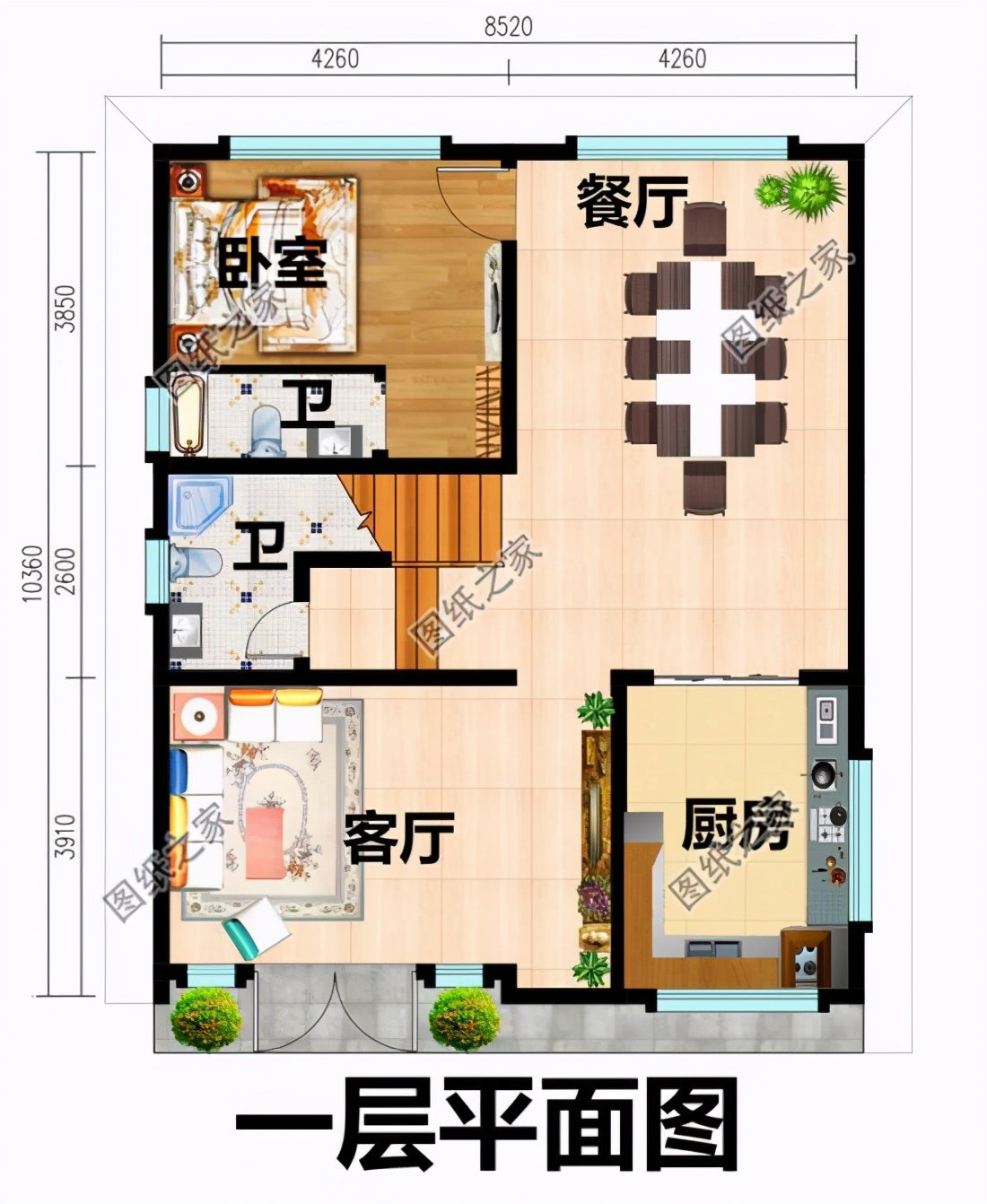 面寬8米左右二層別墅設(shè)計圖，戶型好看施工簡單，聰明人早就收藏好圖紙了