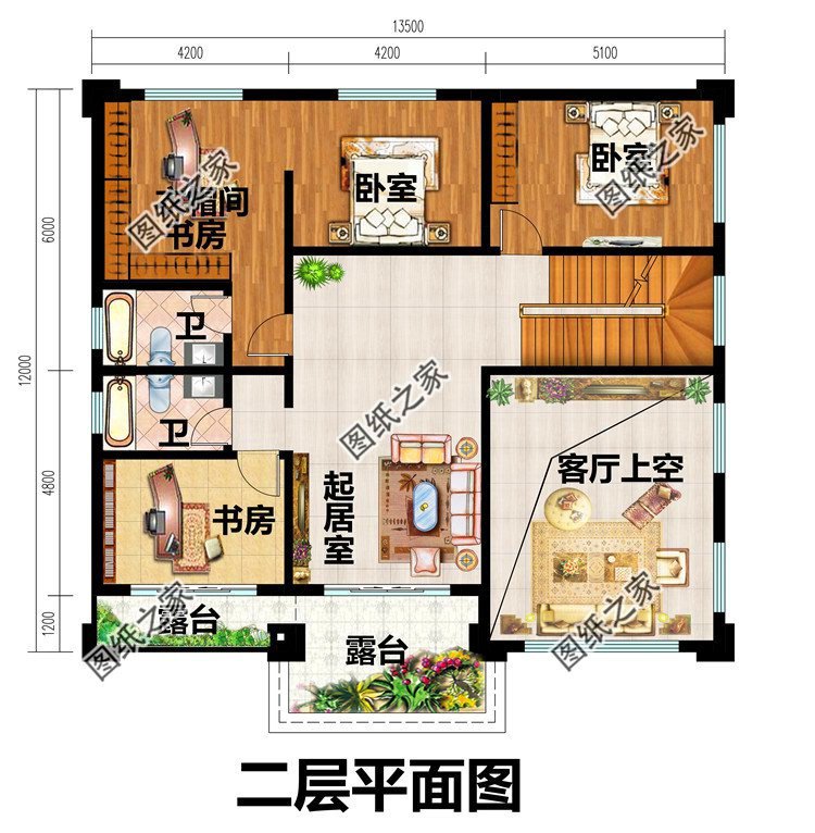 農(nóng)村建房二層設(shè)計(jì)效果圖，公共區(qū)域空間大，真正自在人家