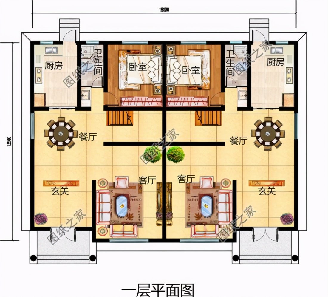 農(nóng)村兄弟雙拼自建房設(shè)計(jì)圖，城里有錢你都不到的好戶型