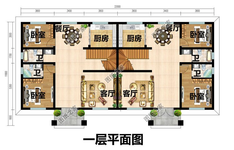 新農(nóng)村二層雙拼小別墅設(shè)計(jì)圖