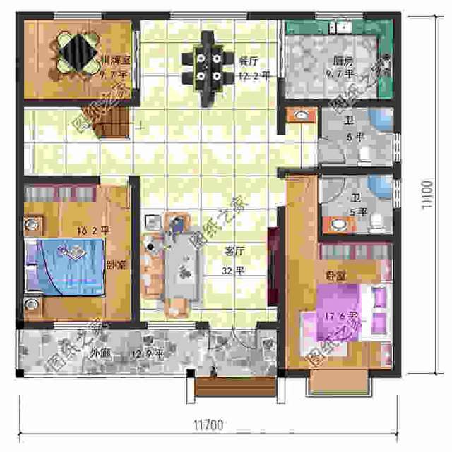 三套舒適又美觀的一層半自建別墅設(shè)計(jì)圖紙