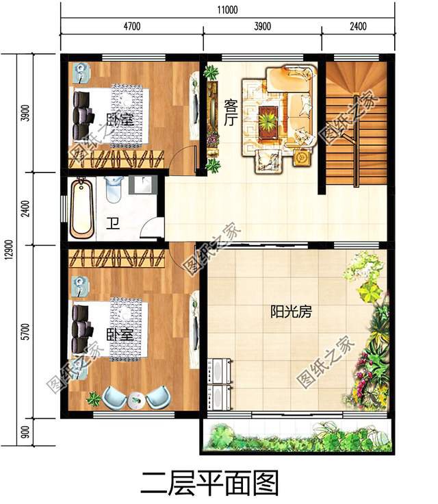 開(kāi)間11×13米的小清新二層別墅設(shè)計(jì)圖，賊亮眼