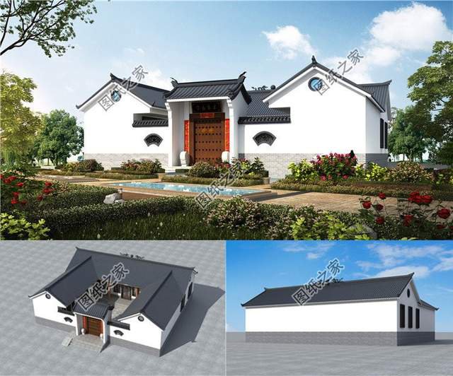 鄉(xiāng)村一層三合院設(shè)計(jì)圖，在庭院中仰望星空的美好