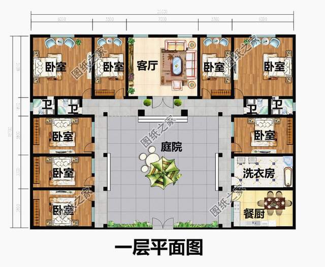 鄉(xiāng)村一層三合院設(shè)計(jì)圖，在庭院中仰望星空的美好