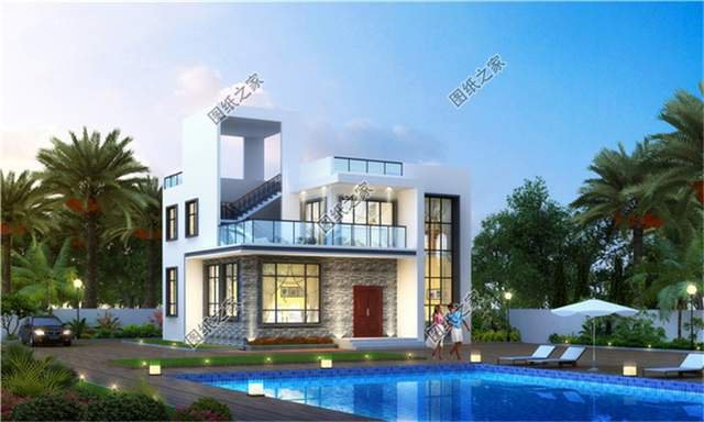 現(xiàn)代化時尚簡約二層別墅設(shè)計圖紙，潮流時尚