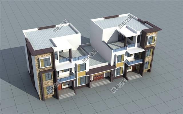 平屋頂雙拼農(nóng)村別墅，兄弟建房其利斷金，老人也會樂見其成