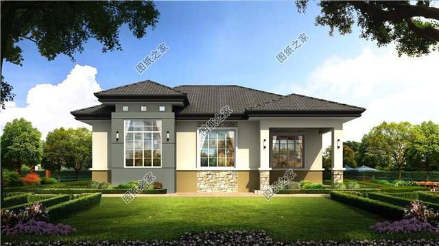 開(kāi)間12米×10米一層別墅設(shè)計(jì)圖紙，讓人一見(jiàn)傾心的田園別墅