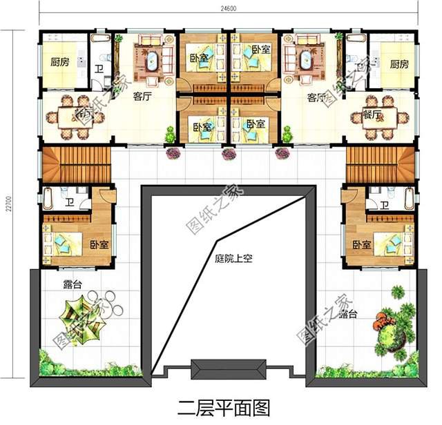 古韻十足的雙拼中式四合院別墅設(shè)計(jì)圖紙，寓意深遠(yuǎn)地傳承建筑
