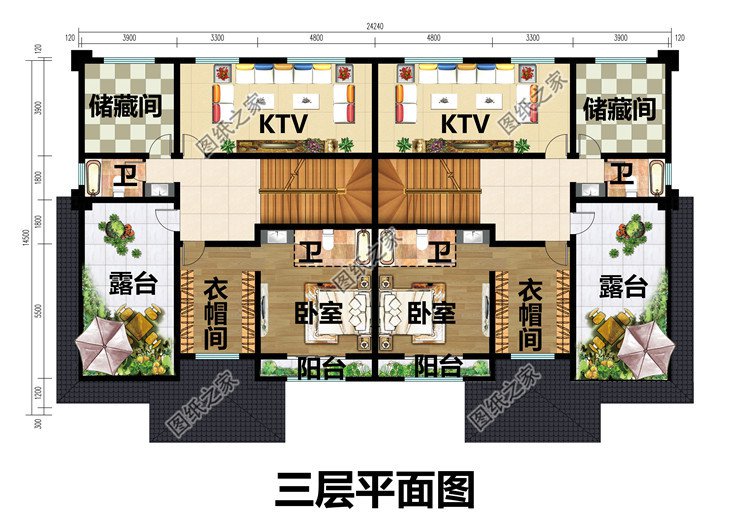 豪華三層雙拼農村別墅