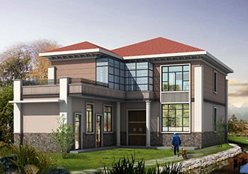 L型二層自建房屋設(shè)計圖，帶配房設(shè)計戶型