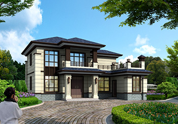 四間二層七字形小別墅設(shè)計圖紙及效果圖