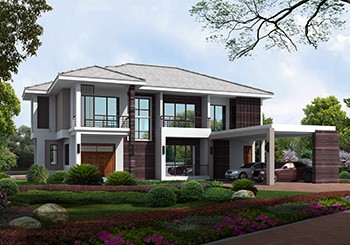 帶車庫的L型二層自建房子設(shè)計圖紙及效果圖