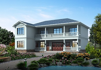 七字形二層自建房子設(shè)計(jì)圖及效果圖，17x13米