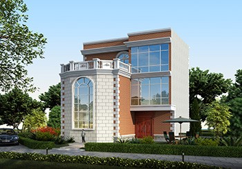 平頂七字形三層自建房子設(shè)計(jì)圖，L型別墅