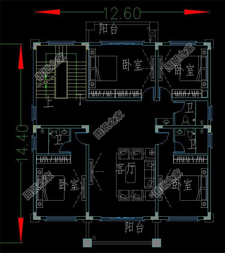 有陽(yáng)臺(tái)四層樓房設(shè)計(jì)圖，生活的美好，賞月的舒適
