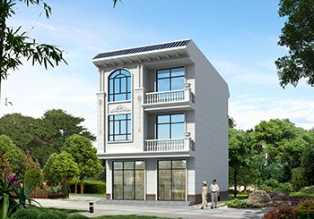 兩開間三層帶商鋪平屋頂自建房設(shè)計(jì)圖及效果圖