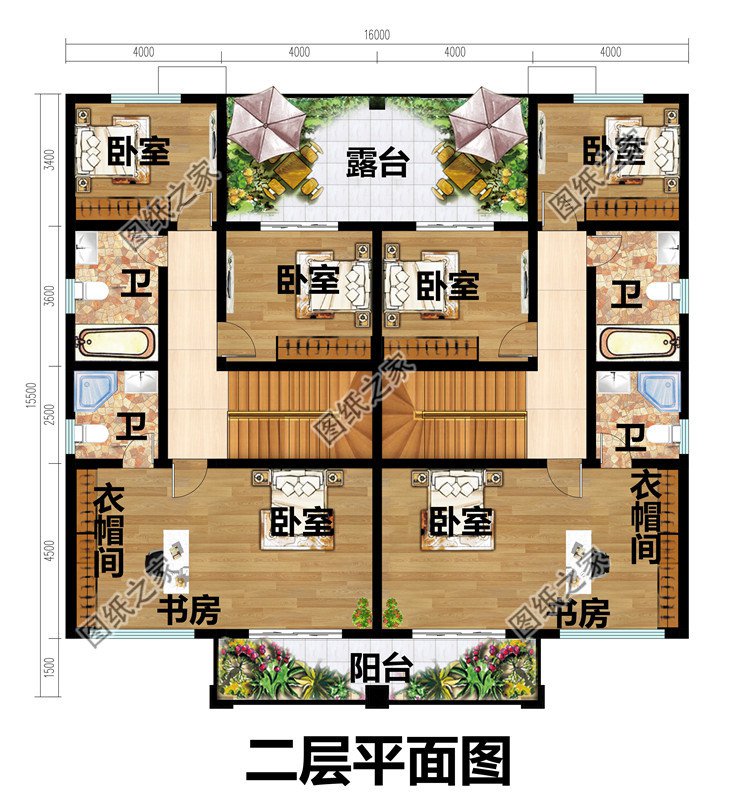 二層雙拼別墅設(shè)計(jì)二層平面圖