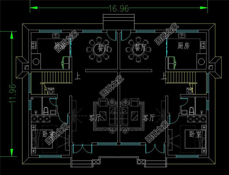 二層兄弟雙拼別墅一層平面圖