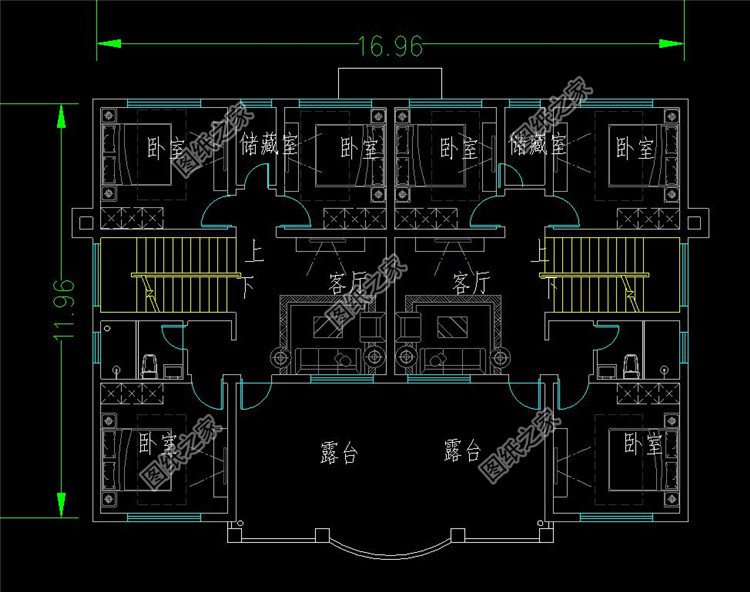 二層兄弟雙拼別墅二層平面圖
