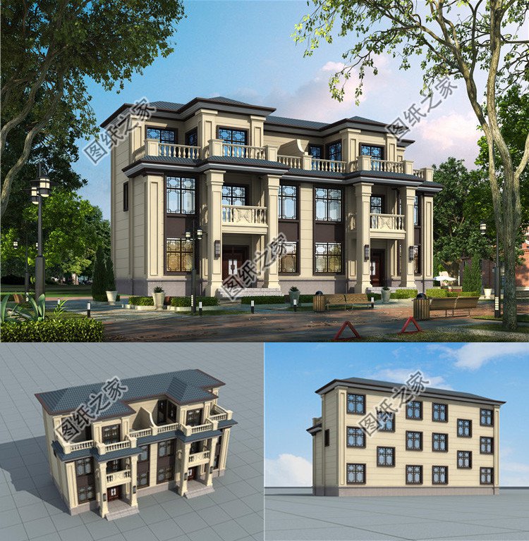 農村三層雙拼別墅效果圖