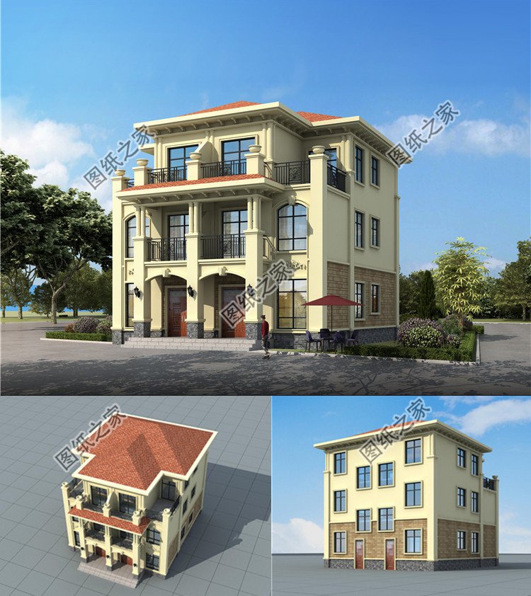 農(nóng)村三層兩戶雙拼自建別墅效果圖