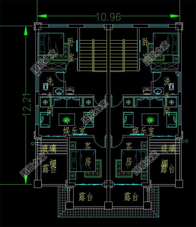 農(nóng)村三層兩戶雙拼自建別墅三層平面圖