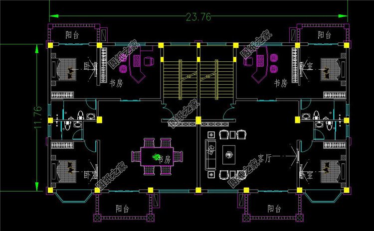 四層歐式雙拼大別墅三層平面圖