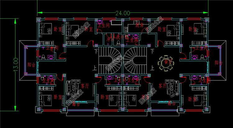 新中式四層雙拼別墅三層平面圖