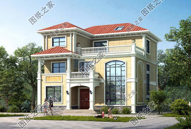 帶浮雕的農(nóng)村自建三層別墅，金色浮雕是歷久不衰的美