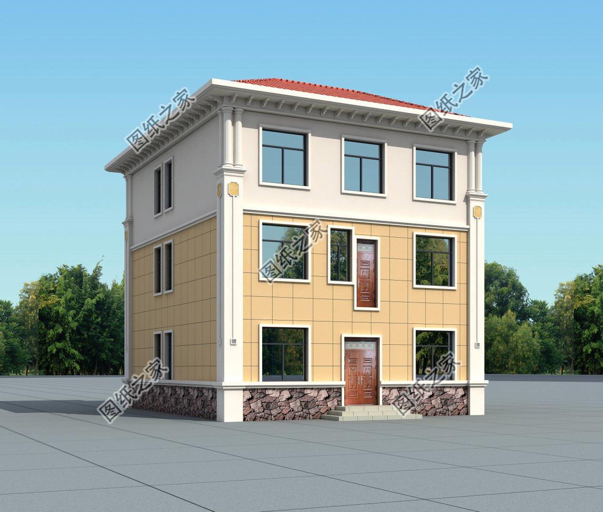 帶浮雕的農(nóng)村自建三層別墅，金色浮雕是歷久不衰的美