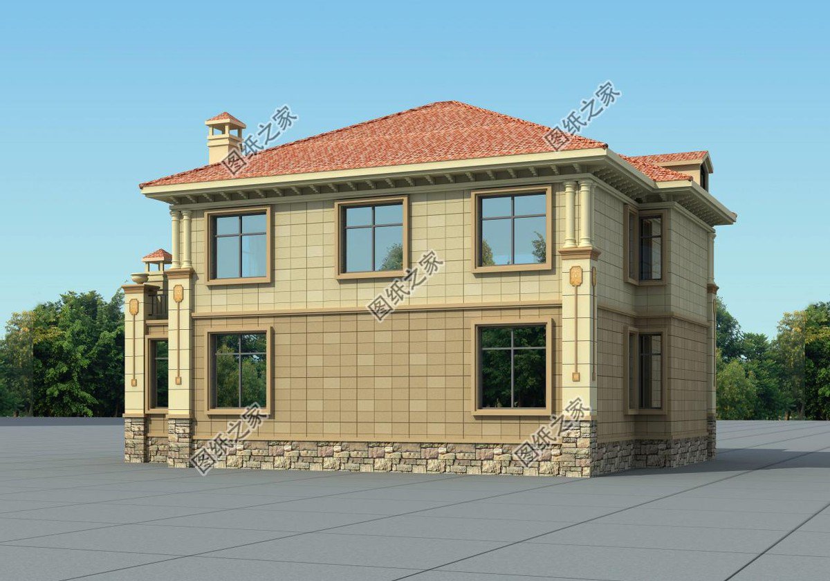 兩層歐式風格別墅，大氣落地窗，窗明幾凈，陽光正好