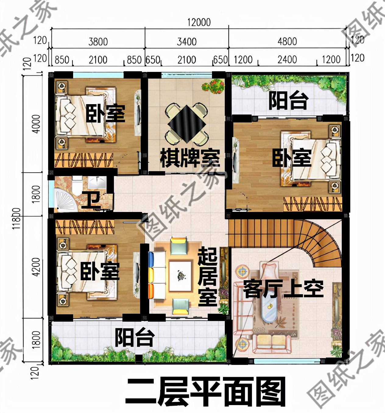 兩層歐式風格別墅，大氣落地窗，窗明幾凈，陽光正好