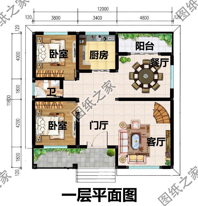兩層歐式風格別墅，大氣落地窗，窗明幾凈，陽光正好