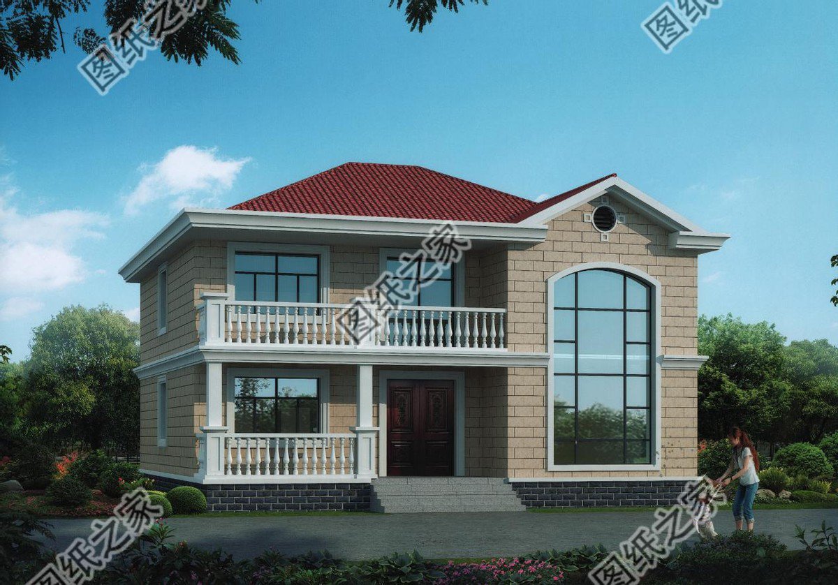 兩層歐式風格別墅，大氣落地窗，窗明幾凈，陽光正好