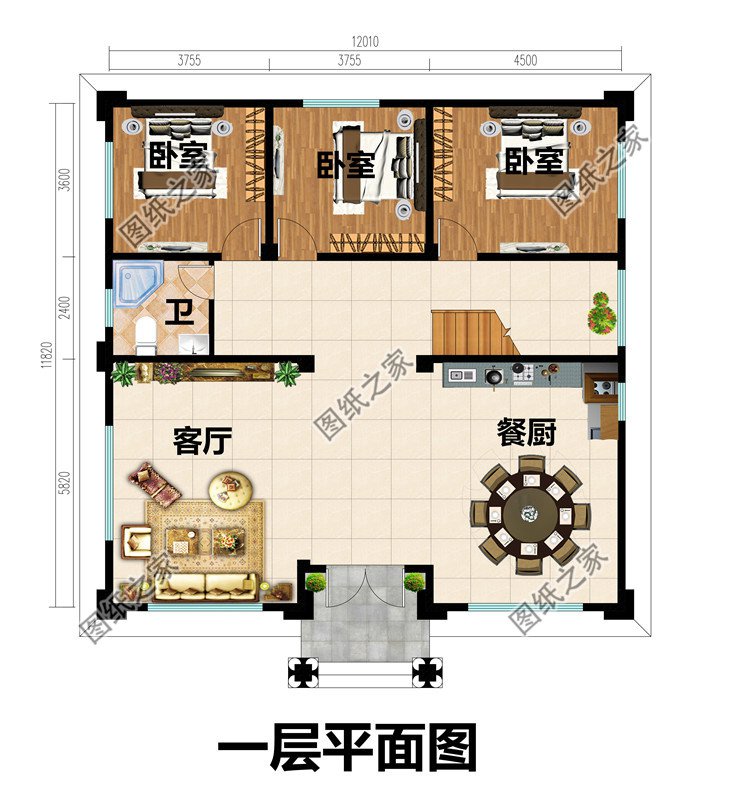 農(nóng)村三層復(fù)式房屋設(shè)計(jì)施工圖