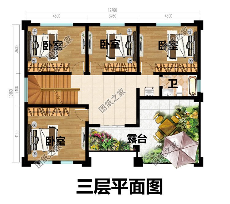 農(nóng)村歐式三層復(fù)式帶露臺別墅