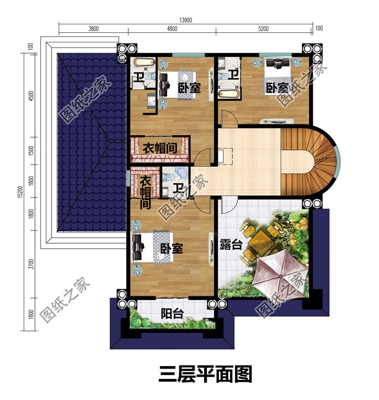 豪華農(nóng)村帶露臺三層樓房別墅設(shè)計(jì)圖紙